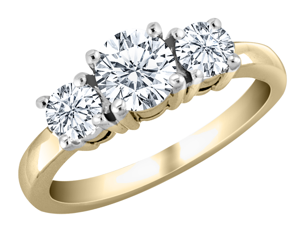 Diamond Engagement Ring and Three Stone Anniversary Ring 1.0 Carat (ctw) in 10K Yellow Gold, Size 7.5